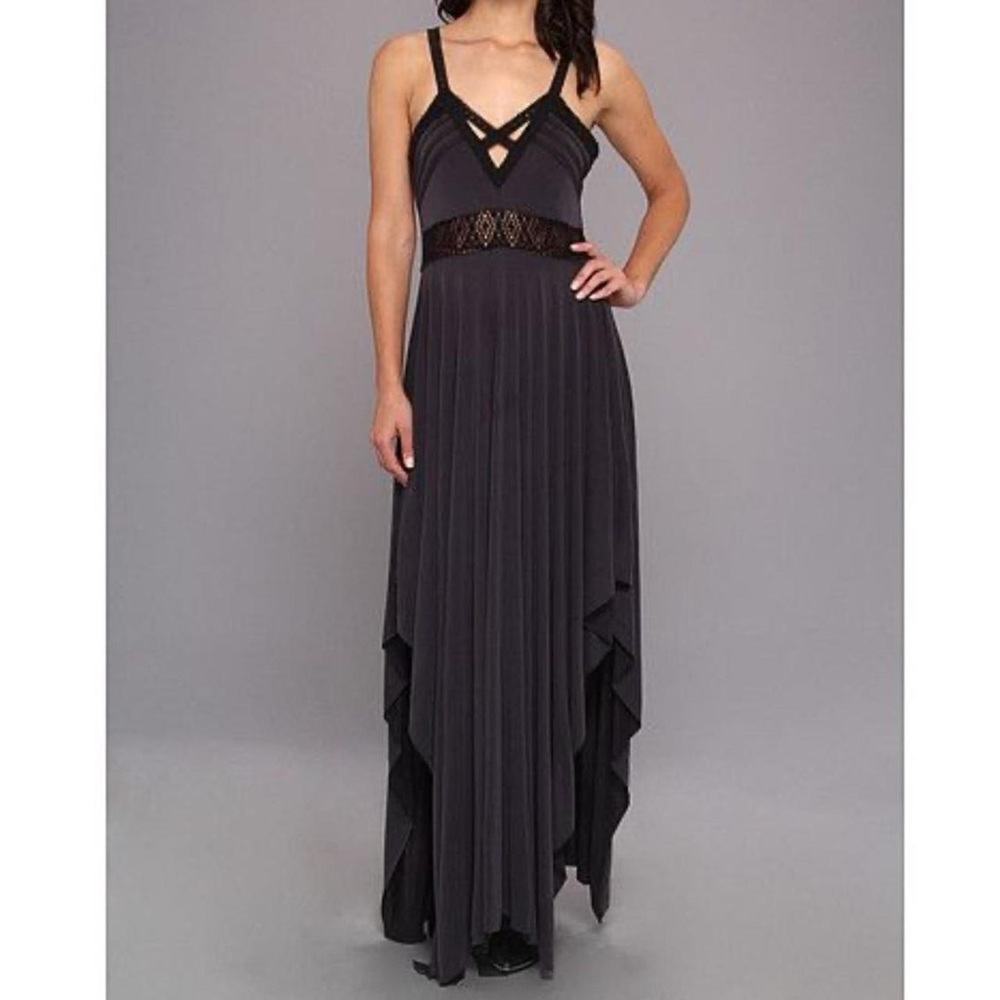 Free People Bonita Back Black Grey Whimsigoth Maxi Dress Women’s Size Small